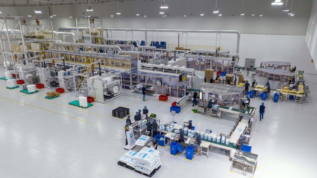 Swara Baby Group production hall showing the diaper manufacturing process