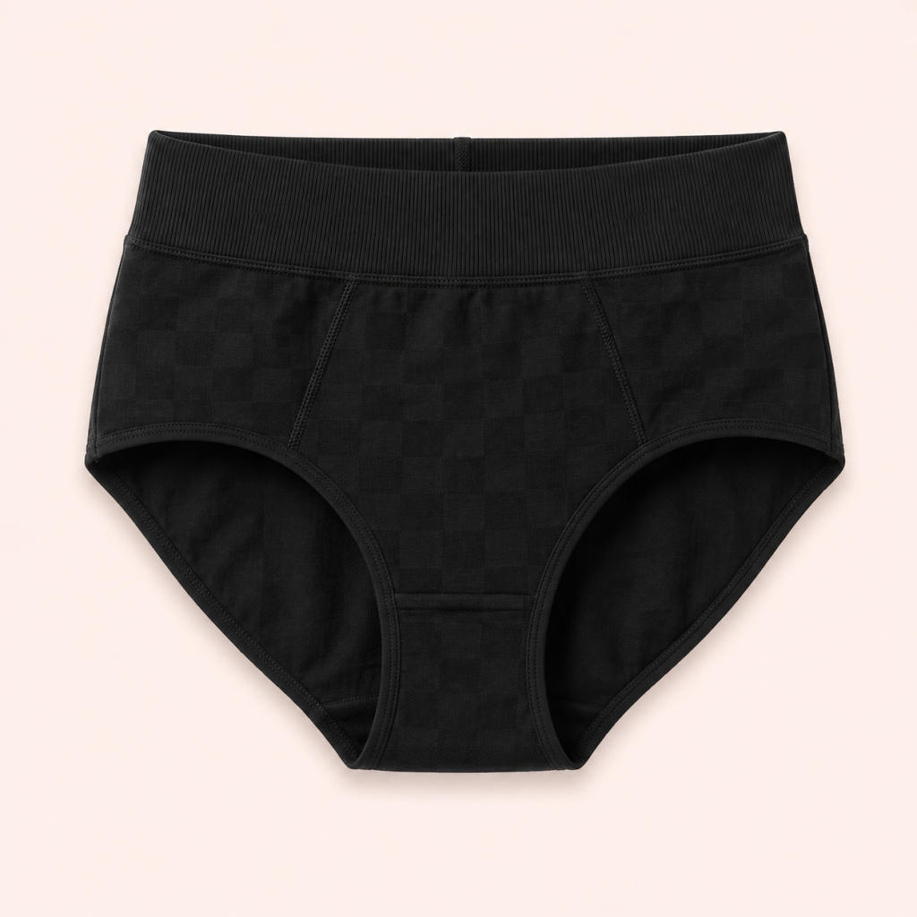 Black period panty manufactured by K.A. Enterprises, part of Swara Baby Group