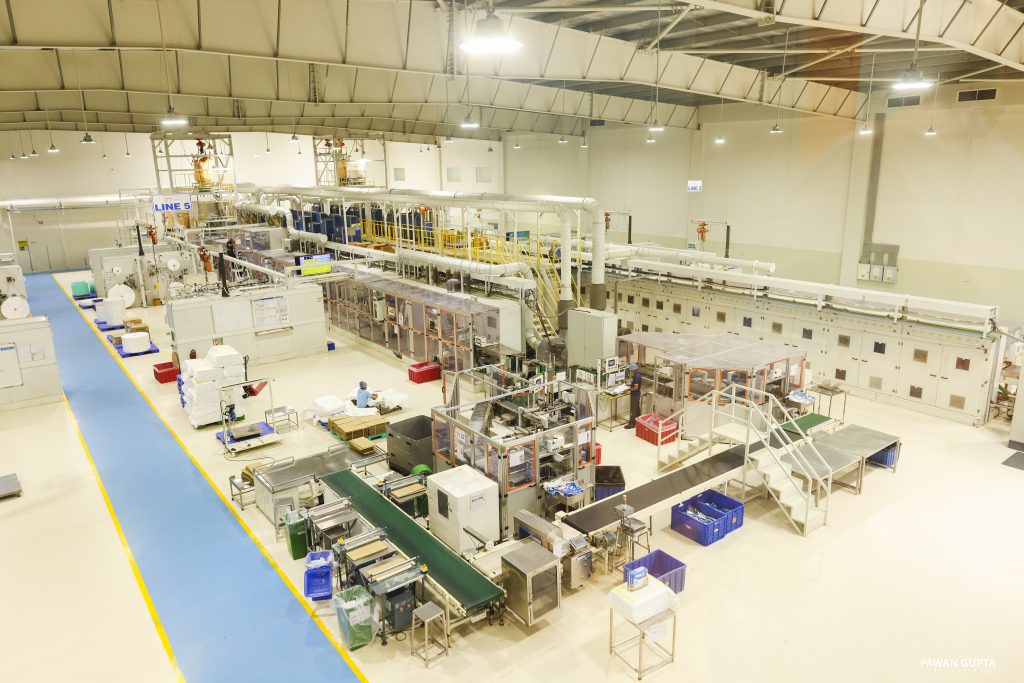 Wide interior view of a Swara Baby Group manufacturing hall