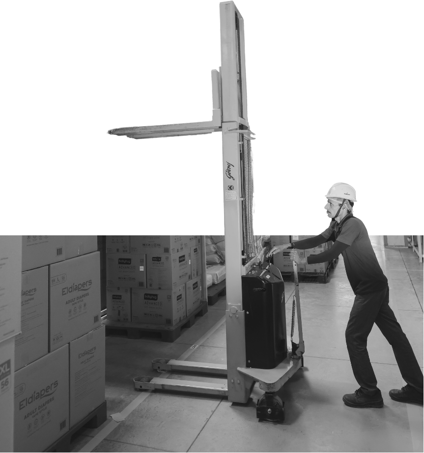 Swara Baby Group operator moving stock with a stacker truck