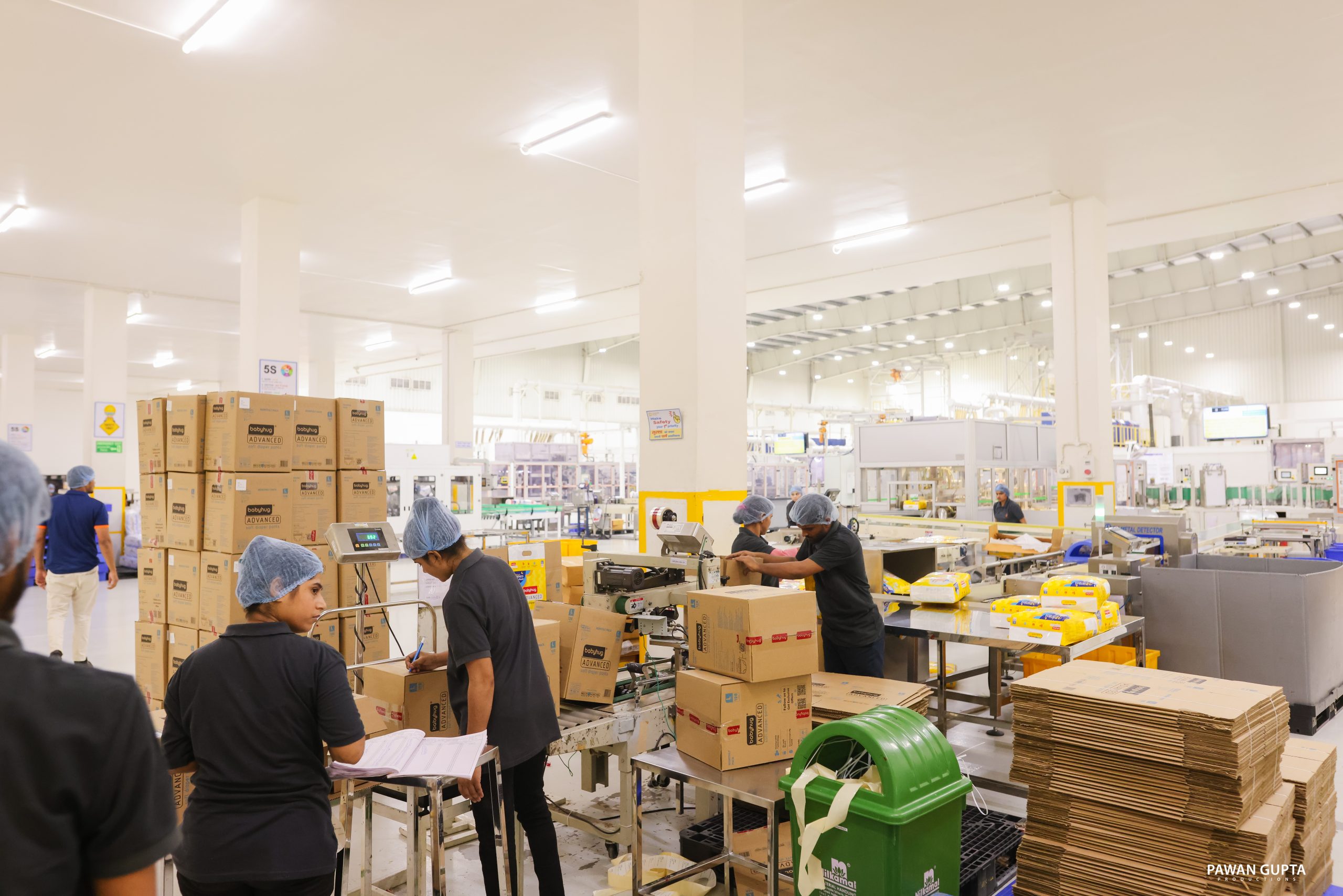 Staff packing finished cartons in the Swara Baby Group warehouse