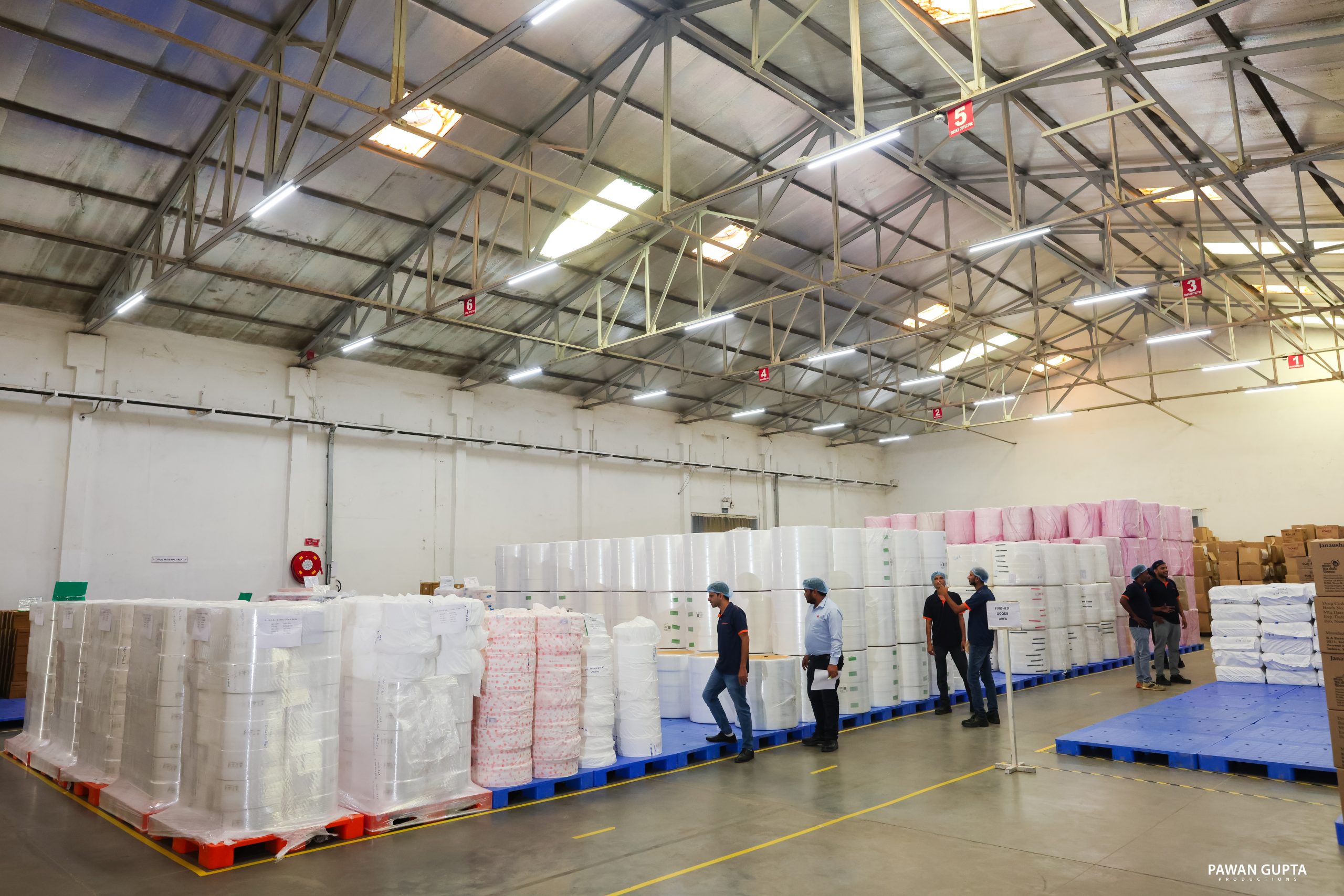 Palletised finished goods stacked in the Swara Baby Group warehouse